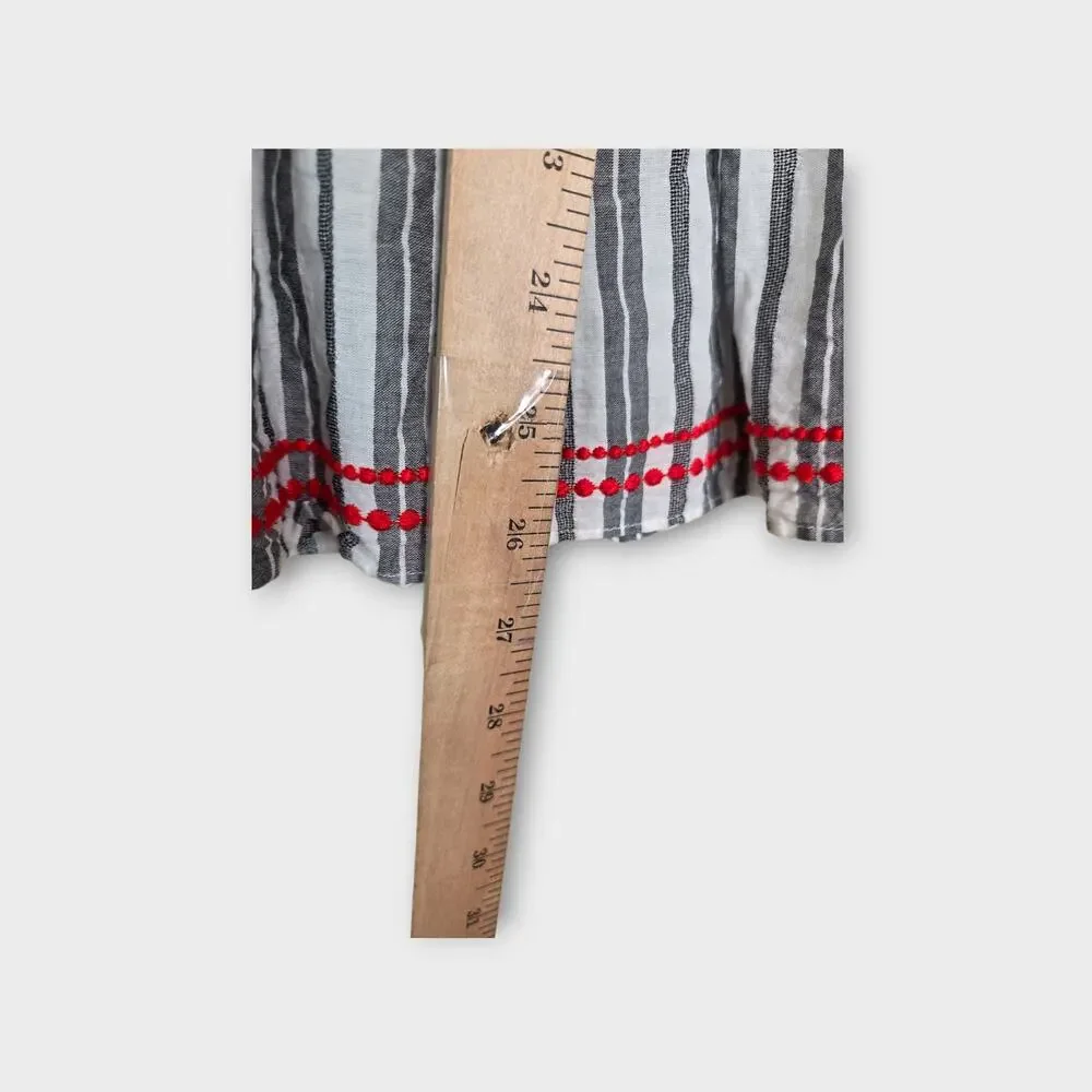 Kate Spade Embroidered Peasant Blouse Top Striped Red Gray Boho Womens Med